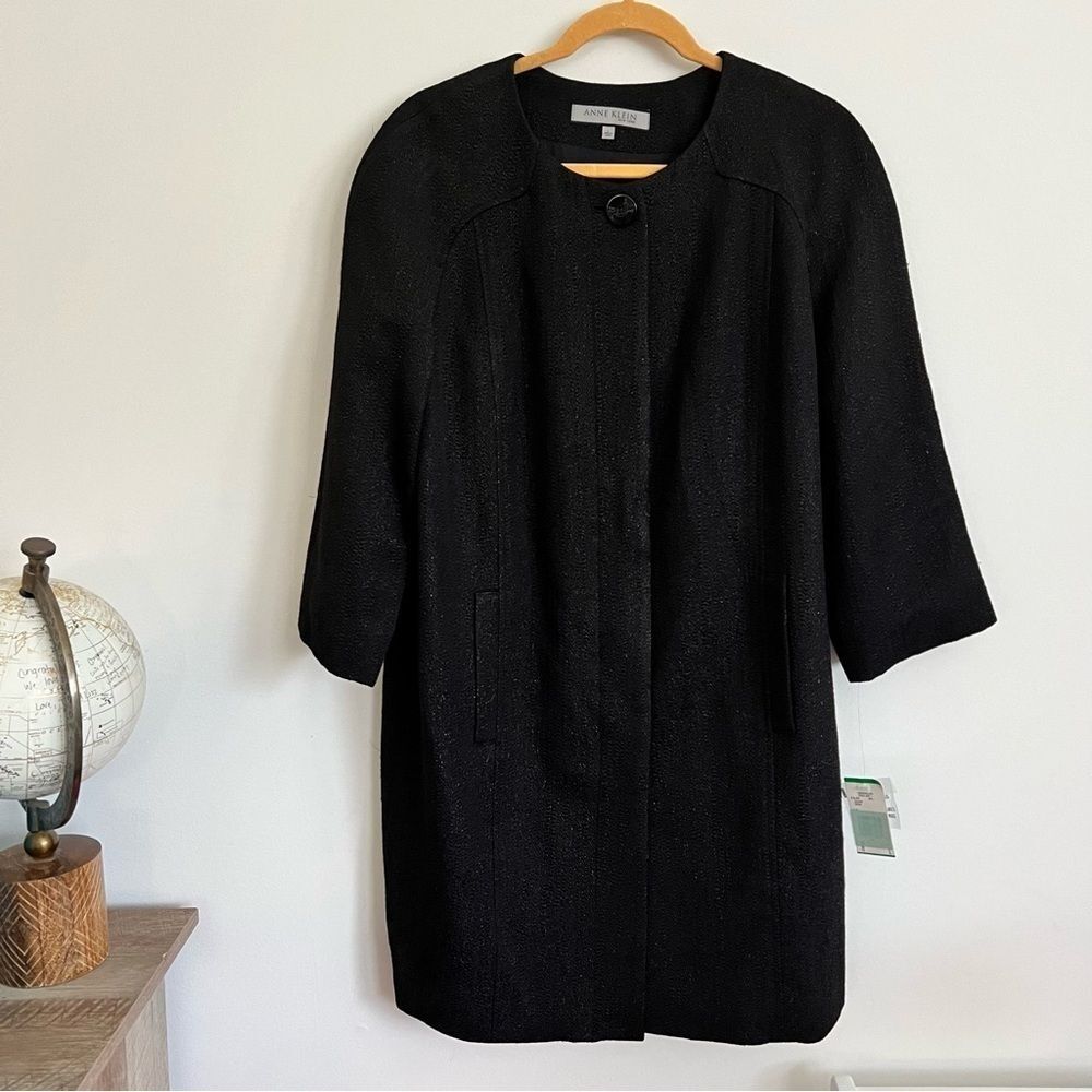 Anne Klein Wool Coat Blazer Jacket Black Blend L